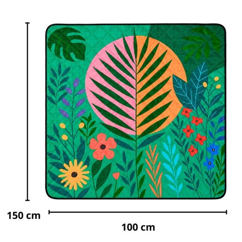 Koc Piknikowy Plażowy Turystyczny Mata Rośliny Kolorowa 100x150 cm LEAN