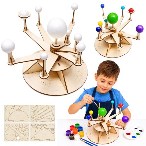 Drewniany Model Układu Słonecznego Planety DIY Zestaw Edukacyjny LEAN Toys
