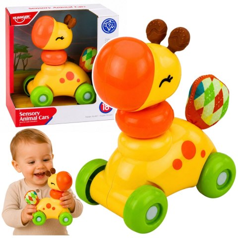Interaktywna Zabawka Sensoryczna Autko Żyrafa Dla Malucha Żółta LEAN TOYS