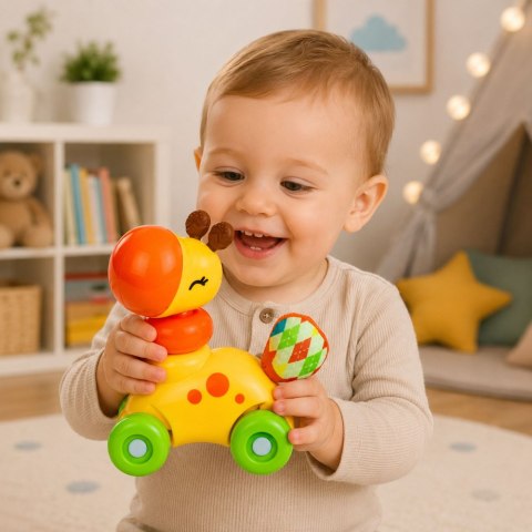 Interaktywna Zabawka Sensoryczna Autko Żyrafa Dla Malucha Żółta LEAN TOYS