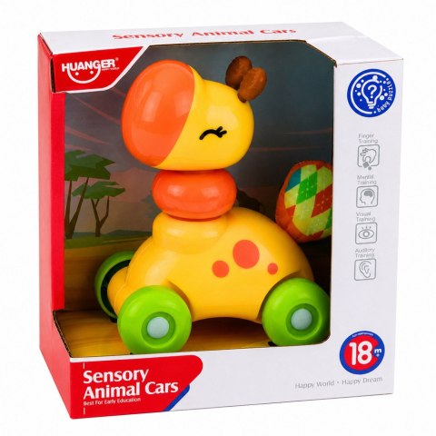 Interaktywna Zabawka Sensoryczna Autko Żyrafa Dla Malucha Żółta LEAN TOYS