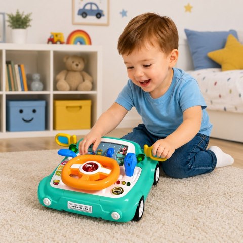 Panel Interaktywny Symulator Jazdy Autko Światła Dźwięki Niebieski LEAN Toys