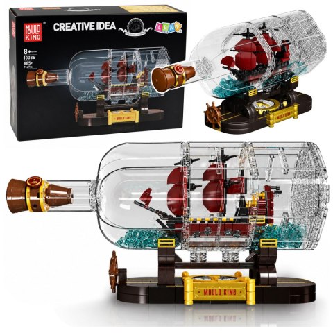 Klocki Konstrukcyjne Statek w Butelce Żaglowiec Dekoracyjny Brązowy 885 el. LEAN Toys