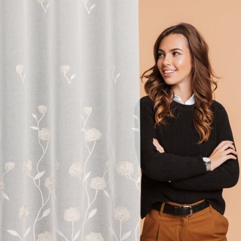 FIRANA GOTOWA ROSALY NA TAŚMIE 140 X 270 CM KREMOWY