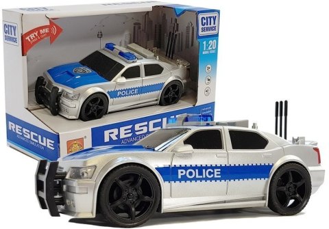 Auto Policji na Baterie 1:20 Światła i Dźwięki z Naciągiem Srebrne LEAN Toys
