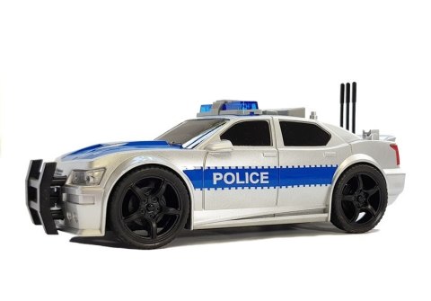 Auto Policji na Baterie 1:20 Światła i Dźwięki z Naciągiem Srebrne LEAN Toys