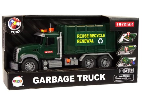 Samochód Śmieciarka Kosze Ciemnozielona Dźwięki Światła LEAN Toys