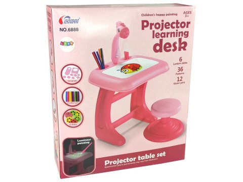 Stolik Tablica Do Rysowania Krzesełko Projektor Różowy Pisaki Obrazki LEAN Toys
